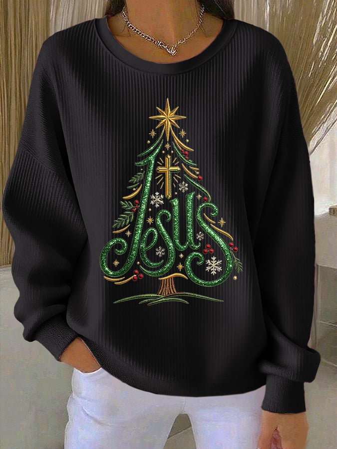 Women's Casual Printed Waffle Long-Sleeve Top