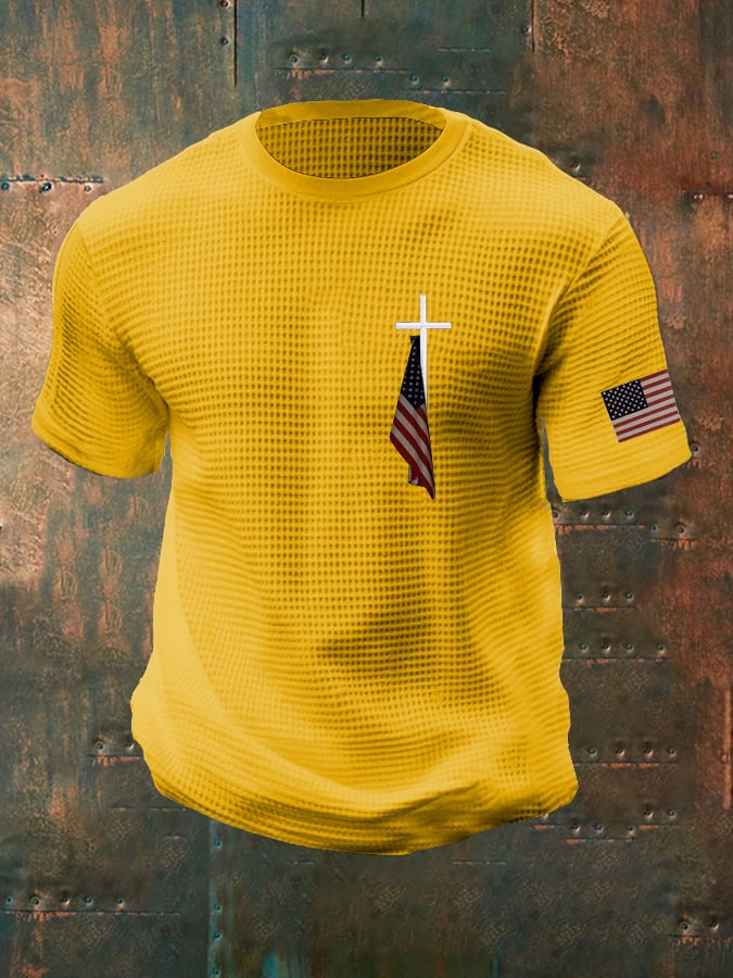 Men'S Flag And Cross Waffle T-shirt