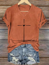 Women's Christian Faith Cross Printed V-Neck Short Sleeve T-Shirt