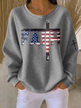 Women's Casual Faith Flag Waffle Sweatshirt