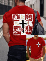 Men's Retro Faith Fishing Hunting Print T-Shirt