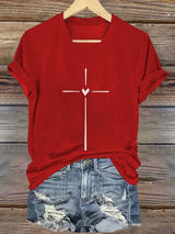 Women's Christian Faith Cross Printed V-Neck Short Sleeve T-Shirt