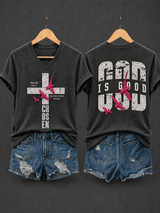 Women's Christian God Is Good Cross  Printing  T-Shirts