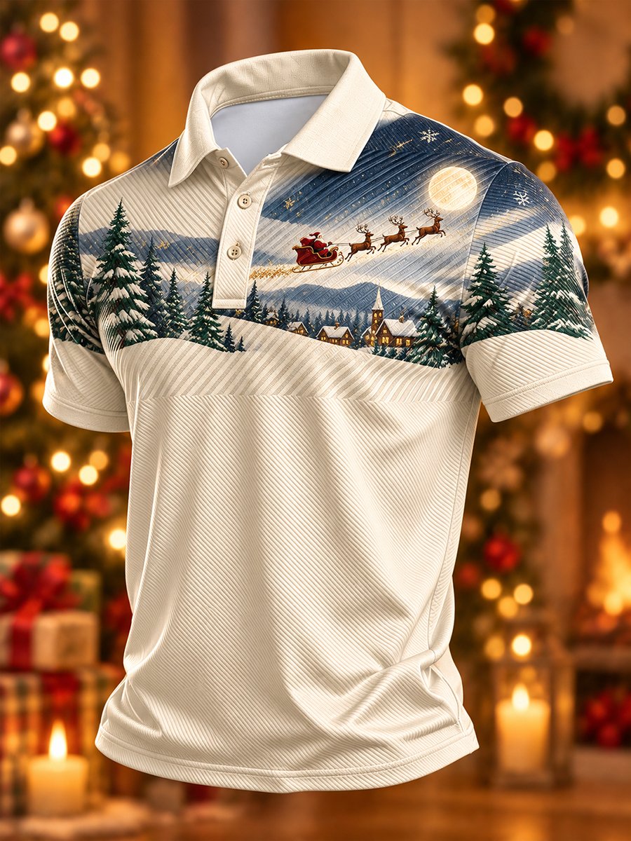 Men's Casual Christmas Short-Sleeve Polo Shirt