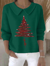 Women's Christmas Art Print Collar Knit Top