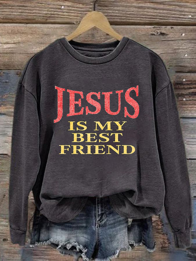 Women'S Casual Jesus Is A Best Friend Print Sweatshirt