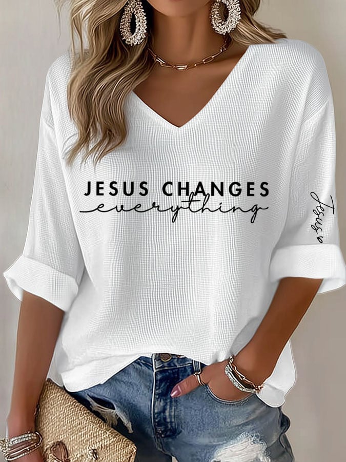 Women'S Jesus Changes Everything Print Casual T-shirt