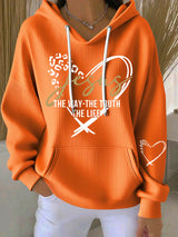 Women's Vintage Faith The Way The Truth The Life Printed Casual Ribbed Hoodie