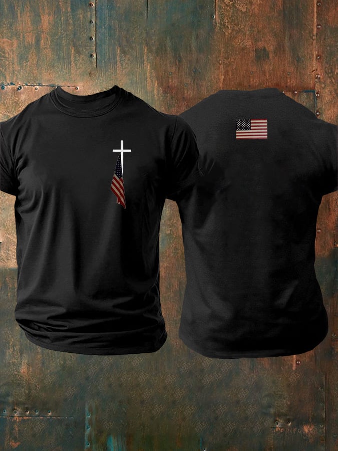 Men's Faith Cross Flag Print Casual T-shirt