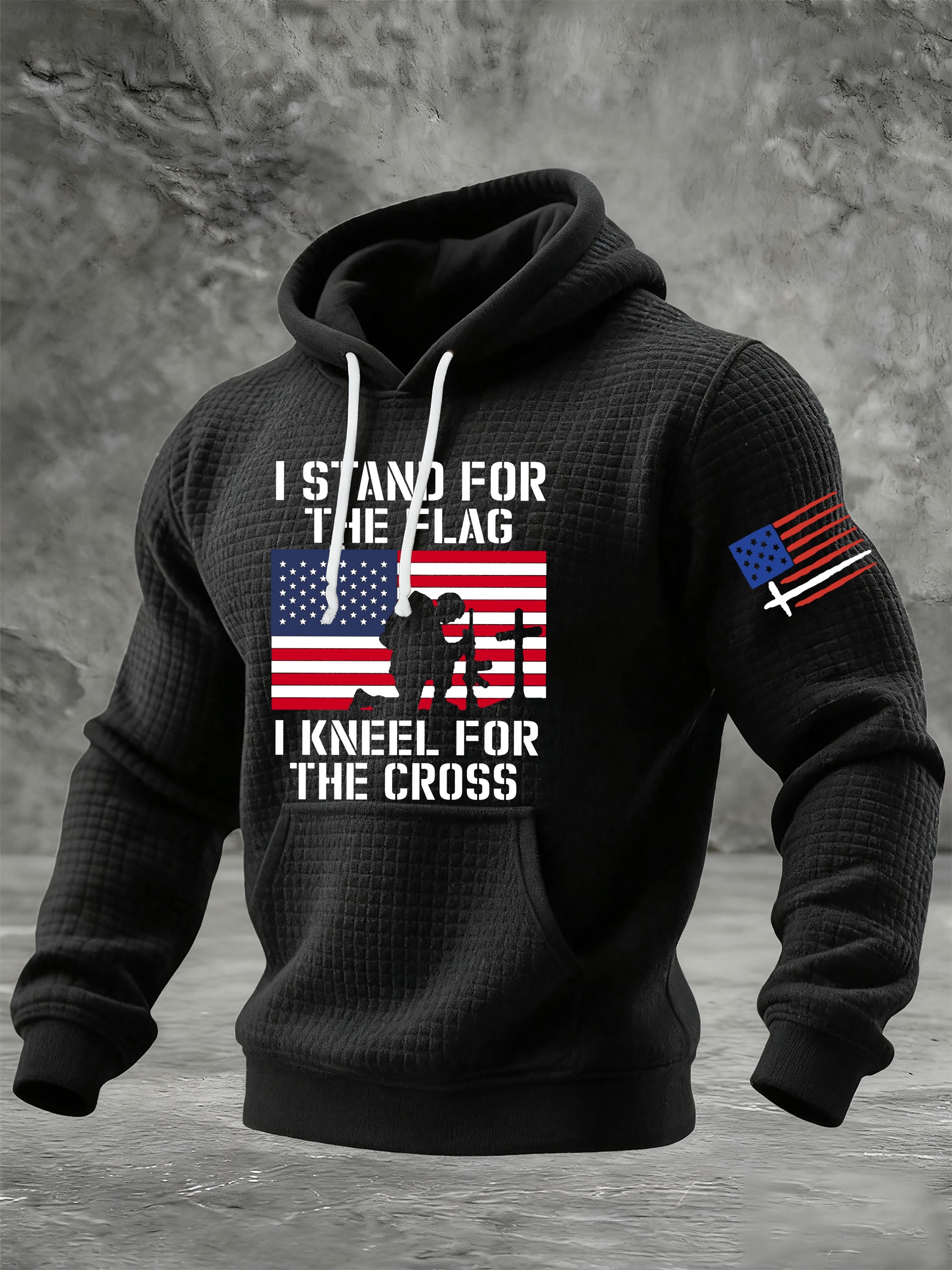 Men's I Stand For The Flag I Kneel for The Cross Faith Print Hoodie