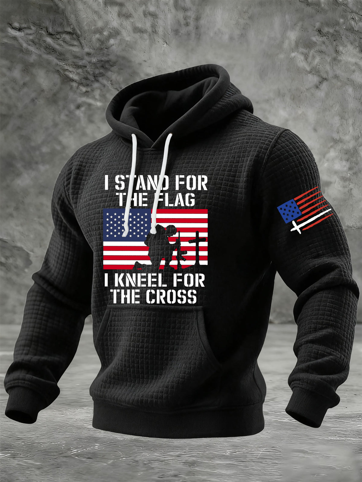 Men's I Stand For The Flag I Kneel for The Cross Faith Print Hoodie