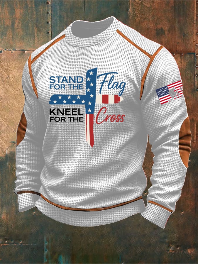 Men's I Stand For The Flag I Kneel for The Cross Faith Print Sweatshirt