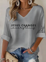 Women'S Jesus Changes Everything Print Casual T-shirt