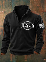Men's JESUS WAY TRUTH LIFE Print Zipper Stand Collar Sweatshirt