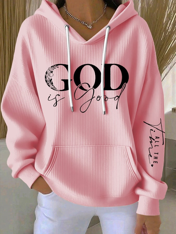 Women's casual retro God is good faith ribbed sweatshirt