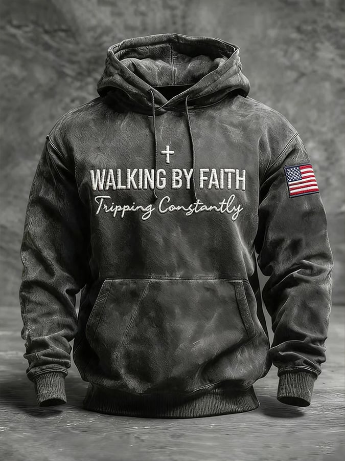 Men's Walking By Faith Tripping Constantly Faith Print Casual Hooded Sweatshirt