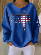 Women's Casual Faith Flag Waffle Sweatshirt