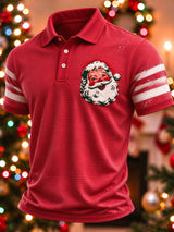Men's Christmas Print Short-Sleeve Waffle Polo Shirt