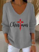 Women's Christmas Faith Print Casual Knitwear