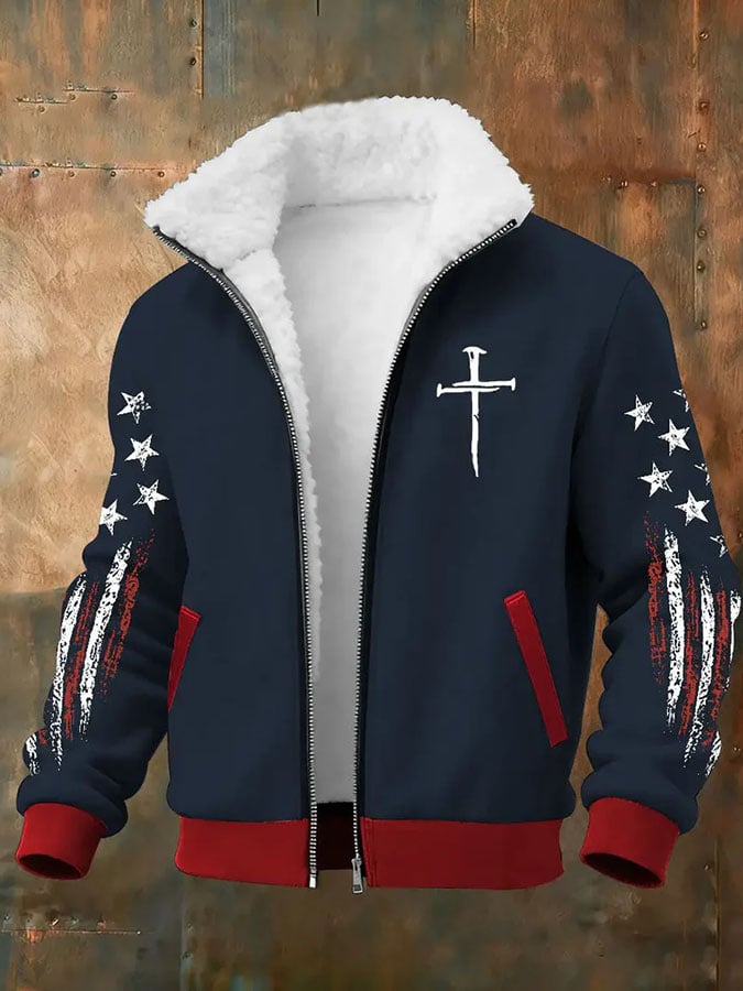 Men's Casual Christmas Plaid Light String Fleece Jacket