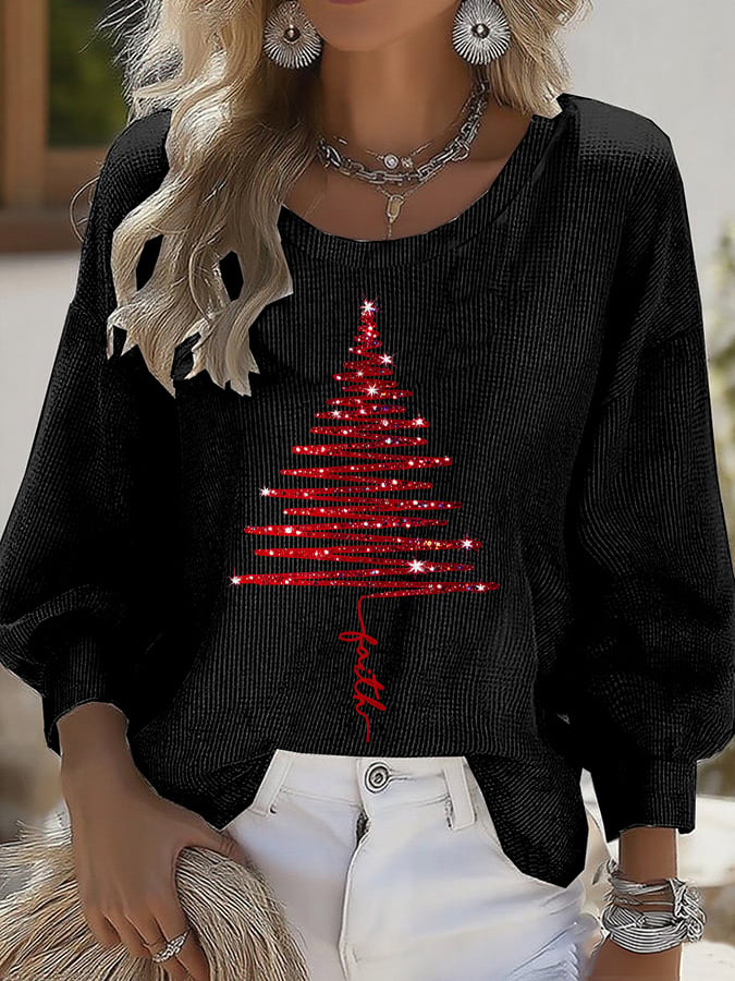 Women's Christmas Art Print Crew Neck Top