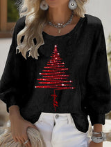 Women's Christmas Art Print Crew Neck Top