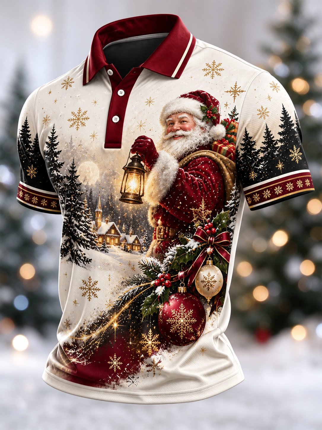 Men's Casual Christmas Short-Sleeve Polo Shirt