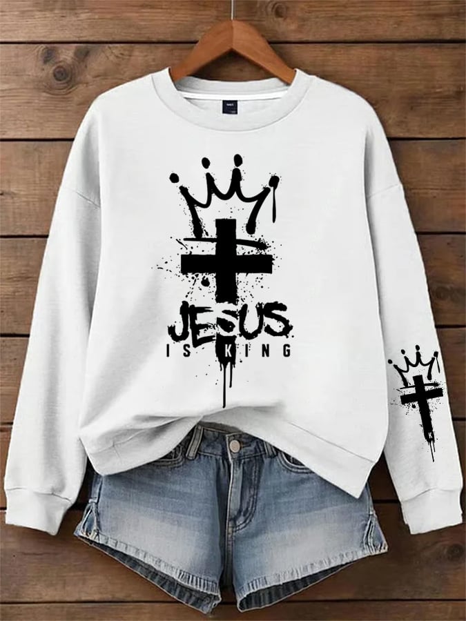 Women's Jesus Is King Faith Print Sweatshirt