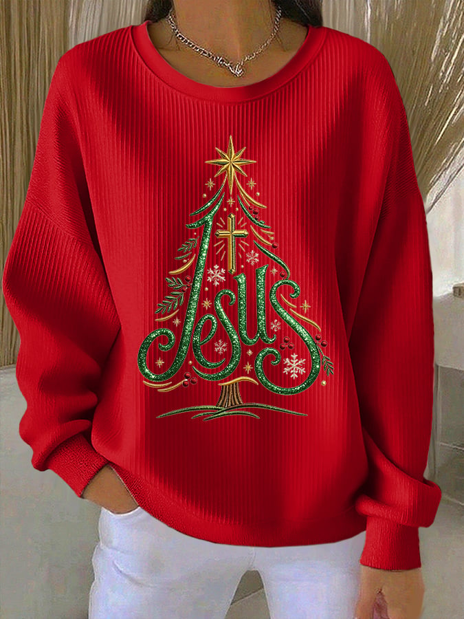 Women's Casual Printed Waffle Long-Sleeve Top