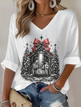 Women's Casual Printed Waffle Top