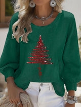 Women's Christmas Art Print Crew Neck Top