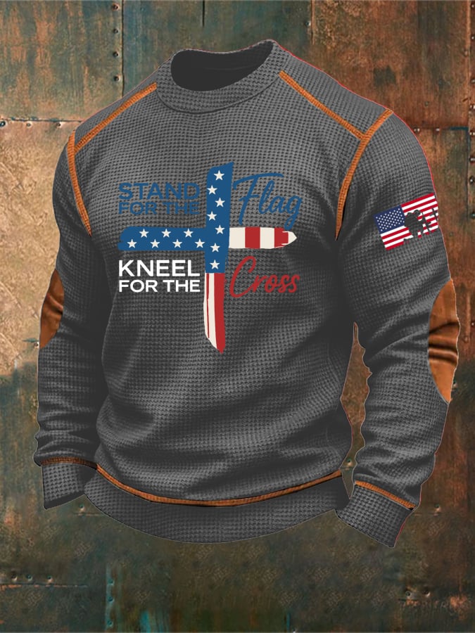 Men's I Stand For The Flag I Kneel for The Cross Faith Print Sweatshirt