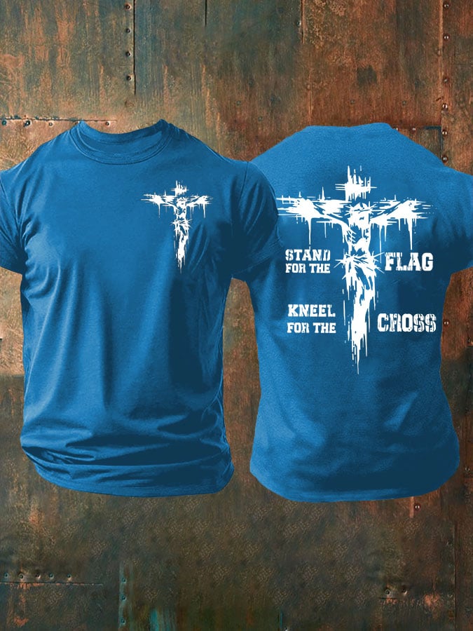 Men's Stand For The Flag Kneel For The Cross Printed Casual T-Shirt