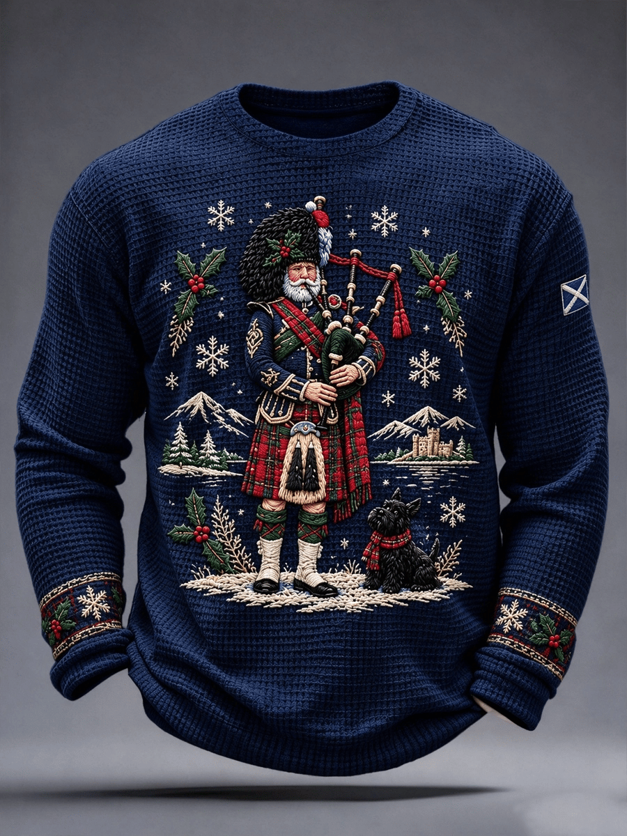 Men's Scottish Christmas Claus Waffle Long Sleeve T-Shirt