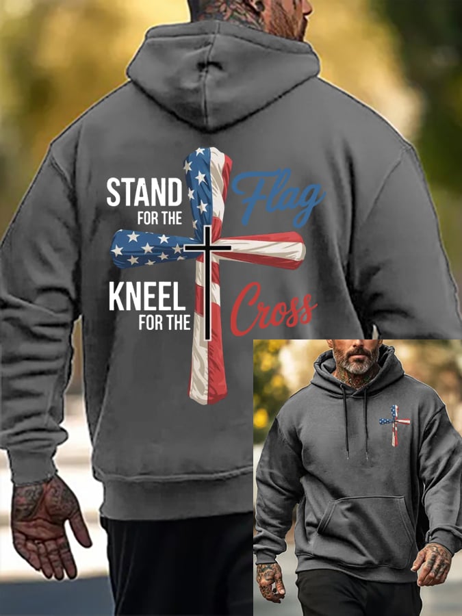 Men's I Stand For The Flag I Kneel for The Cross Faith Print Sweatshirt