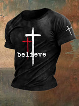 Men's Vintage Jesus Faith Print Short Sleeve T-Shirt