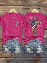 Women's Stand For The Flag Kneel For The Cross Printed Casual T-Shirt
