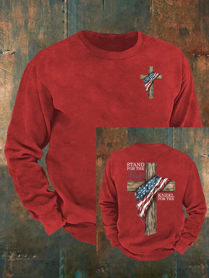 Men's Stand For The Flag Kneel For The Cross Printed Casual  Sweatshirt
