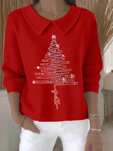 Women's Christmas Art Print Collar Knit Top