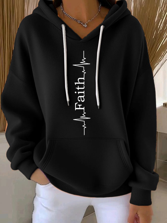 Women's Casual Retro Contrast Color Block Faith Hoodie