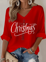 Women's Christmas Faith Print Waffle Long Sleeve T-Shirt