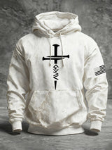 Men's Casual Retro Print Long Sleeve Hooded Sweatshirt