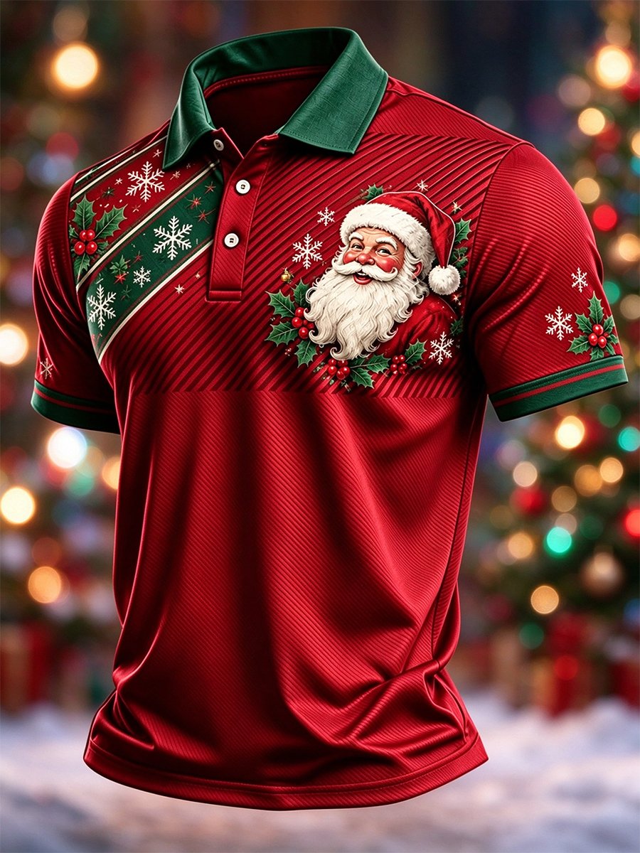 Men's Casual Christmas Short-Sleeve Polo Shirt