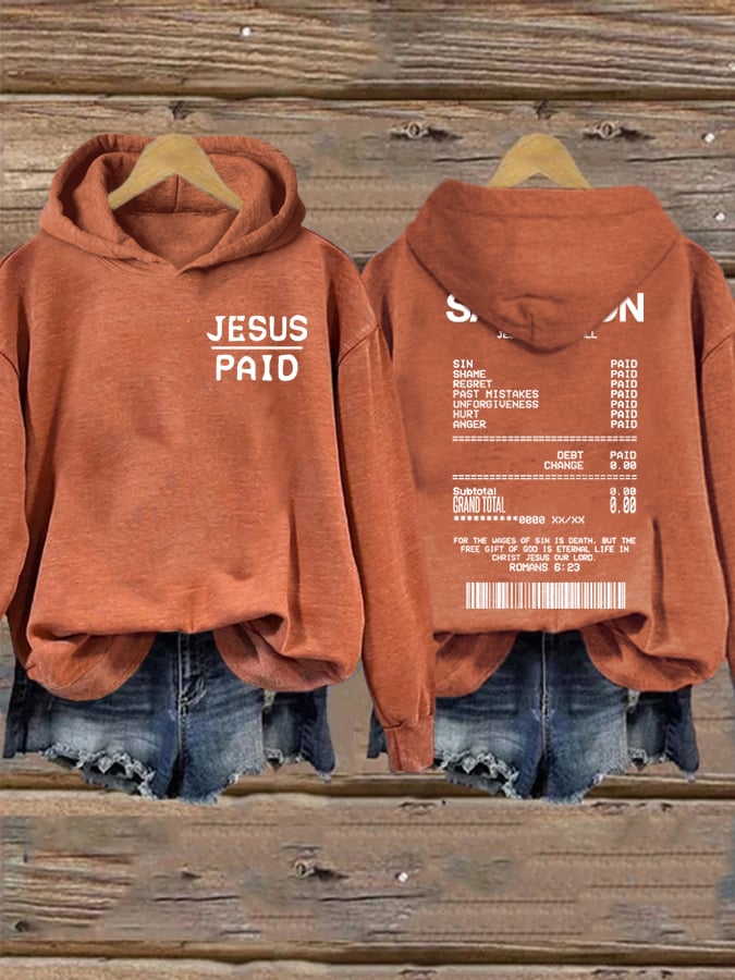 Women's Salvation Jesus Paid It All Faith  Printed Sweatshirt