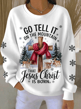 Women's Christmas Faith Print Knit Crew Neck Long Sleeve Top