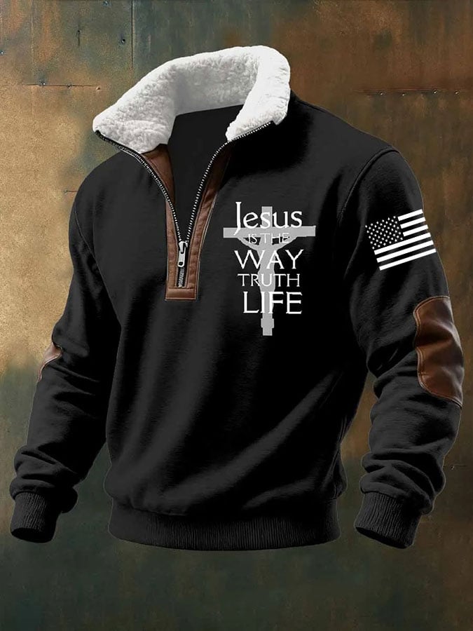 Men's Casual Jesus Is The Way, The Truth, And The Life Fur Collar Sweatshirt