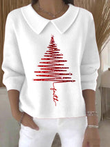 Women's Christmas Art Print Collar Knit Top