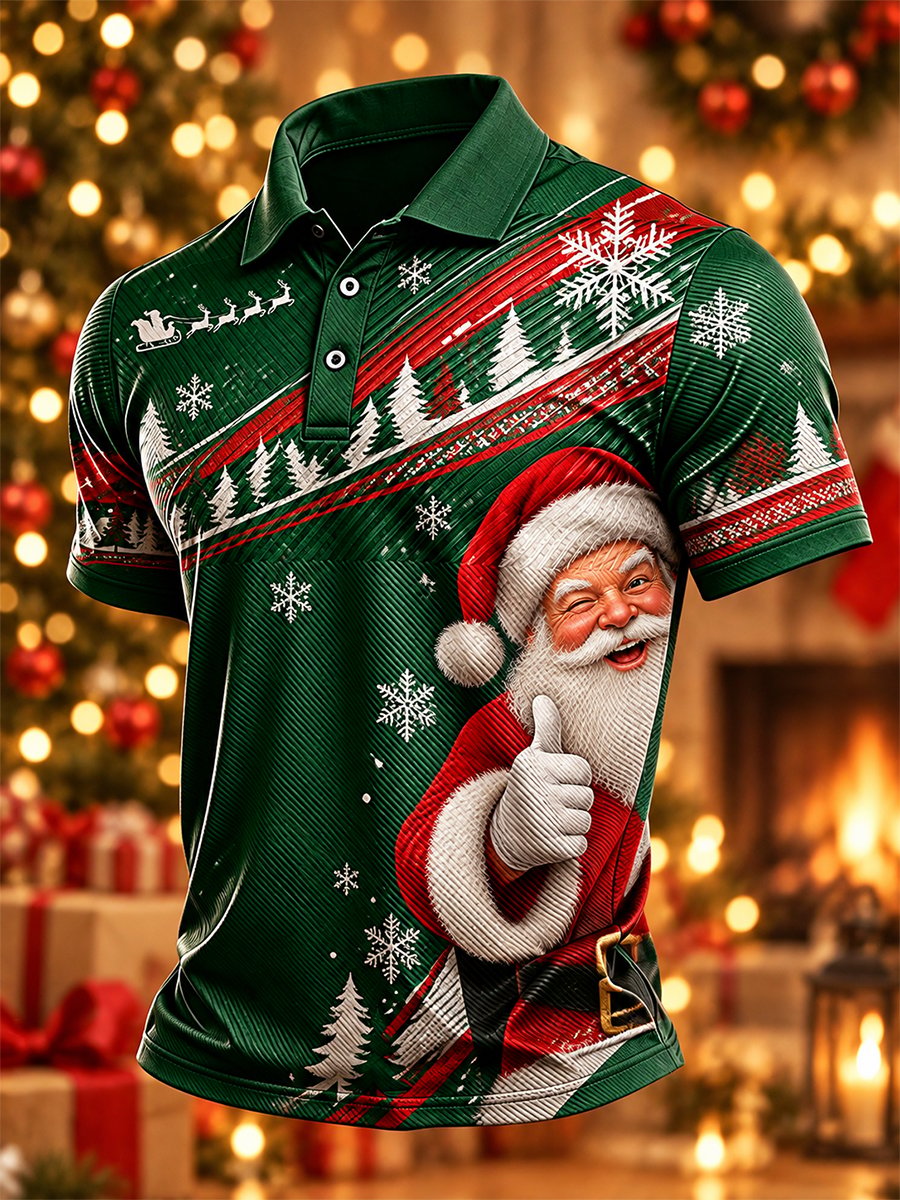 Men's Casual Christmas Short-Sleeve Polo Shirt