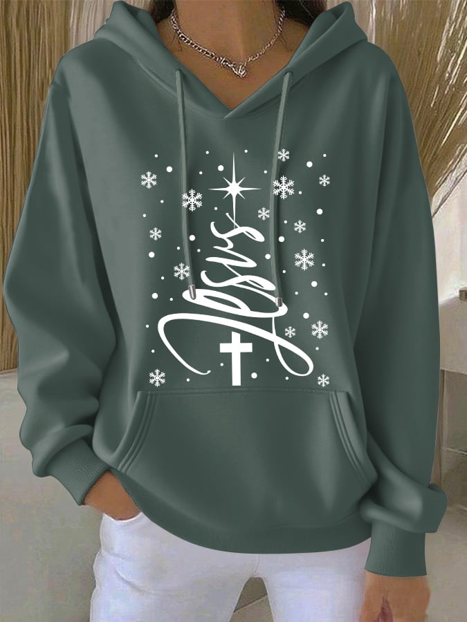 Women's Cotton Christmas Print Hoodie