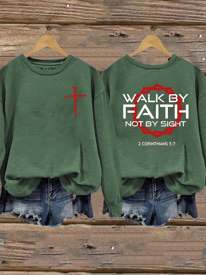 Women'S Casual Faith Print Sweatshirt